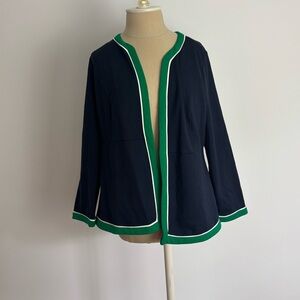 J Jill O Wearever Double-Face Jersey Contrast-Trim Jacket Navy Open NWT S